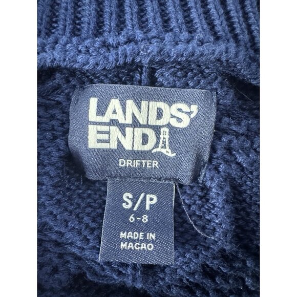 Lands End Women Small Blue Cable Knit 1/4 Zip Sweater Fisherman Cottagecore Prep - Picture 4 of 7